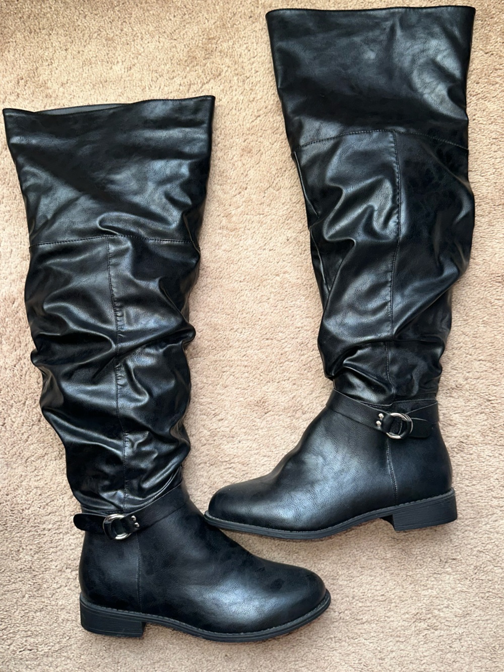 Charlotte Russe Black Slouch Over-the-Knee Buckle Boots
